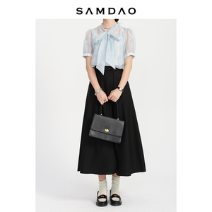 SAMDAO-配皮带秋冬百搭经典赫本优雅感半身裙A字伞裙子黑色中长裙