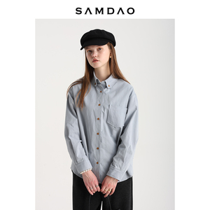 SAMDAO-秋冬厚款抗皱莫兰迪灰蓝色休闲长袖衬衫女