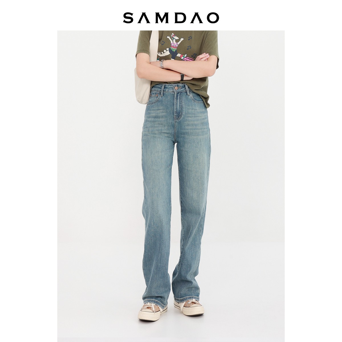 SAMDAO 店主强推-细节雅痞复古风窄版直筒牛仔裤显瘦高腰阔腿裤子