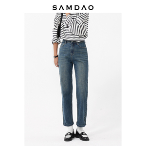 SAMDAO-店主爆推-版型舒适度一绝-高腰直筒裤显瘦弹力牛仔裤子女