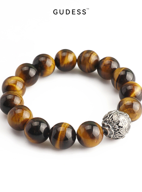 GUDESS虎眼石手串老银转运珠