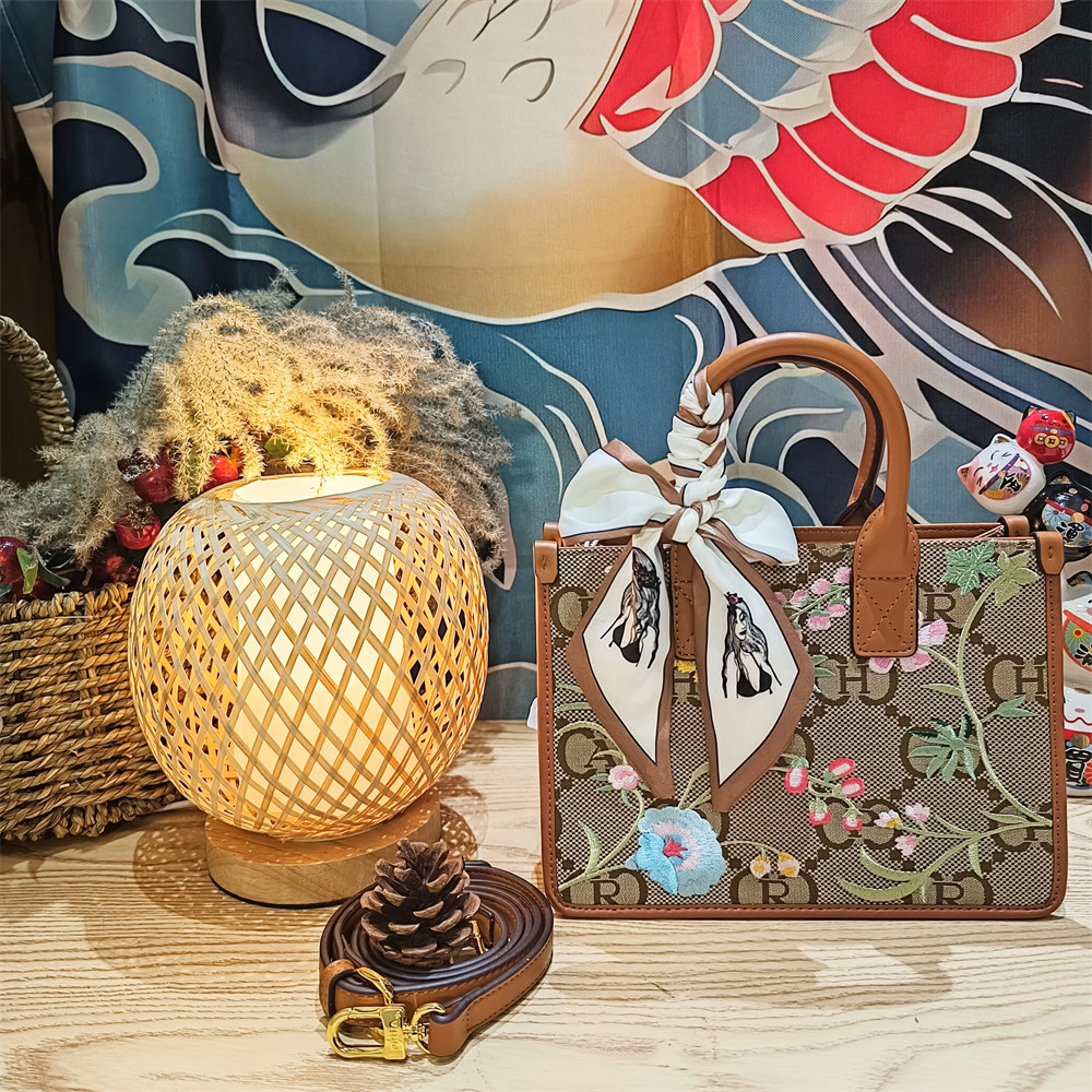 高货柜价5189中国风提花刺绣牵牛花优雅手提斜挎包托特包女包包