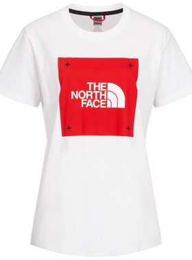 北面TNF女款大Logo纯棉运动休闲T恤白色短袖 红色印花辣妹简约