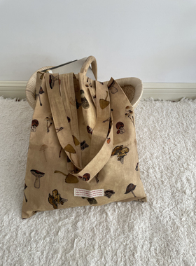 OneBlueNook 丨山野菇 原创 复古蘑菇印花 小众单肩布袋