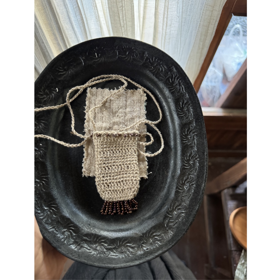 oneblue nook 丨亚麻线材 手作钩织串珠项链小包 毛衣链包