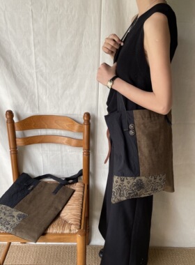 OneBlueNook 丨限量款 古香如木 复古拼接禅意新中式单肩斜挎布袋