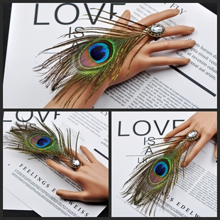 孔雀羽毛戒指男女指环网红主播儿童女童表演演出走秀云南傣族舞蹈