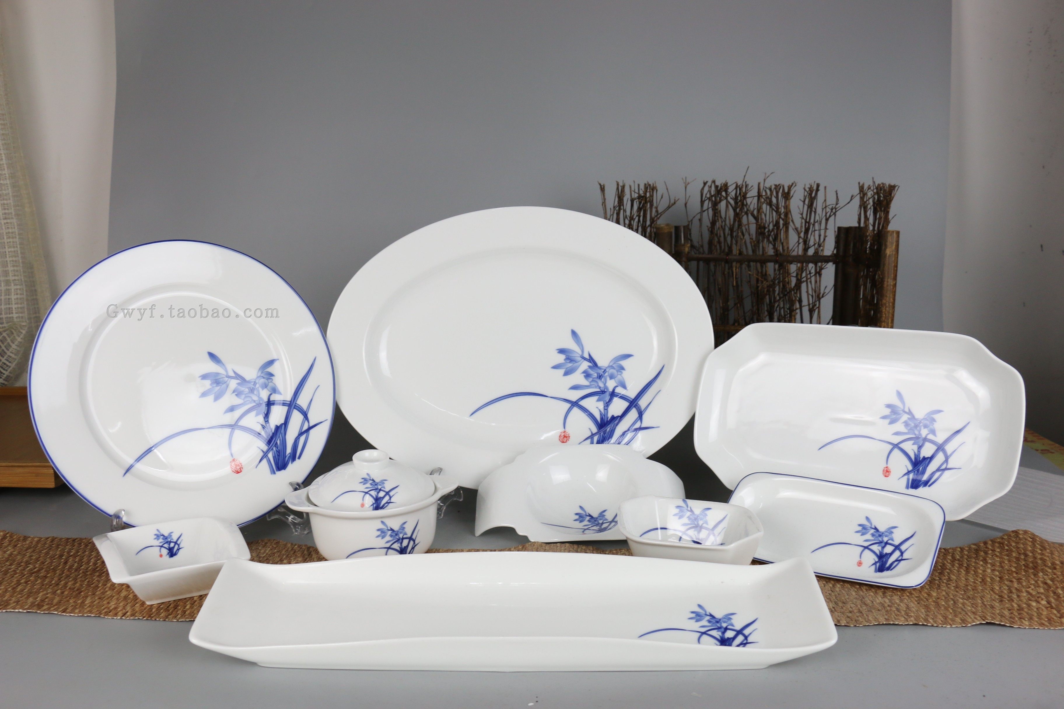 景德镇红叶金品陶牌陶瓷  66头兰香四溢餐具白瓷器盘碗碟套装