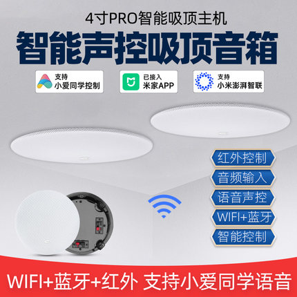4寸PRO主机智能吸顶音响wifi蓝牙喇叭无线网关小愛同学语音声控制