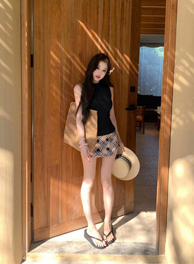 黑色半高领无袖吊带背心女装夏季显瘦收腰内搭辣妹打底衫上衣外穿