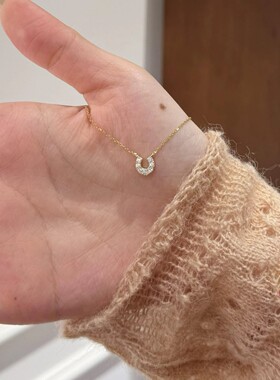 S925纯银～镀18K金日系马蹄超闪U型马蹄扣项链女爆款高级感锁骨链