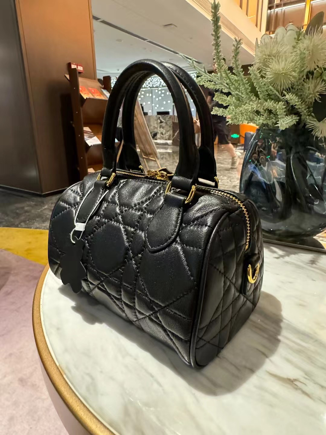 波士顿包智秀同款保龄球头层羊皮女包迷你手提包菱格斜挎包纯羊皮