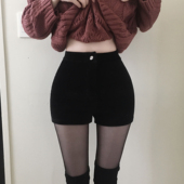 女冬季 高腰紧身弹力包臀呢子直筒裤 靴裤 韩版 2025新款 黑色毛呢短裤