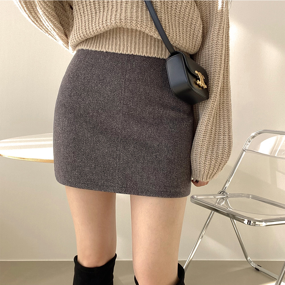 灰色毛呢短裙女秋冬半身裙2025紧身高腰性感包臀裙韩版呢子一步裙