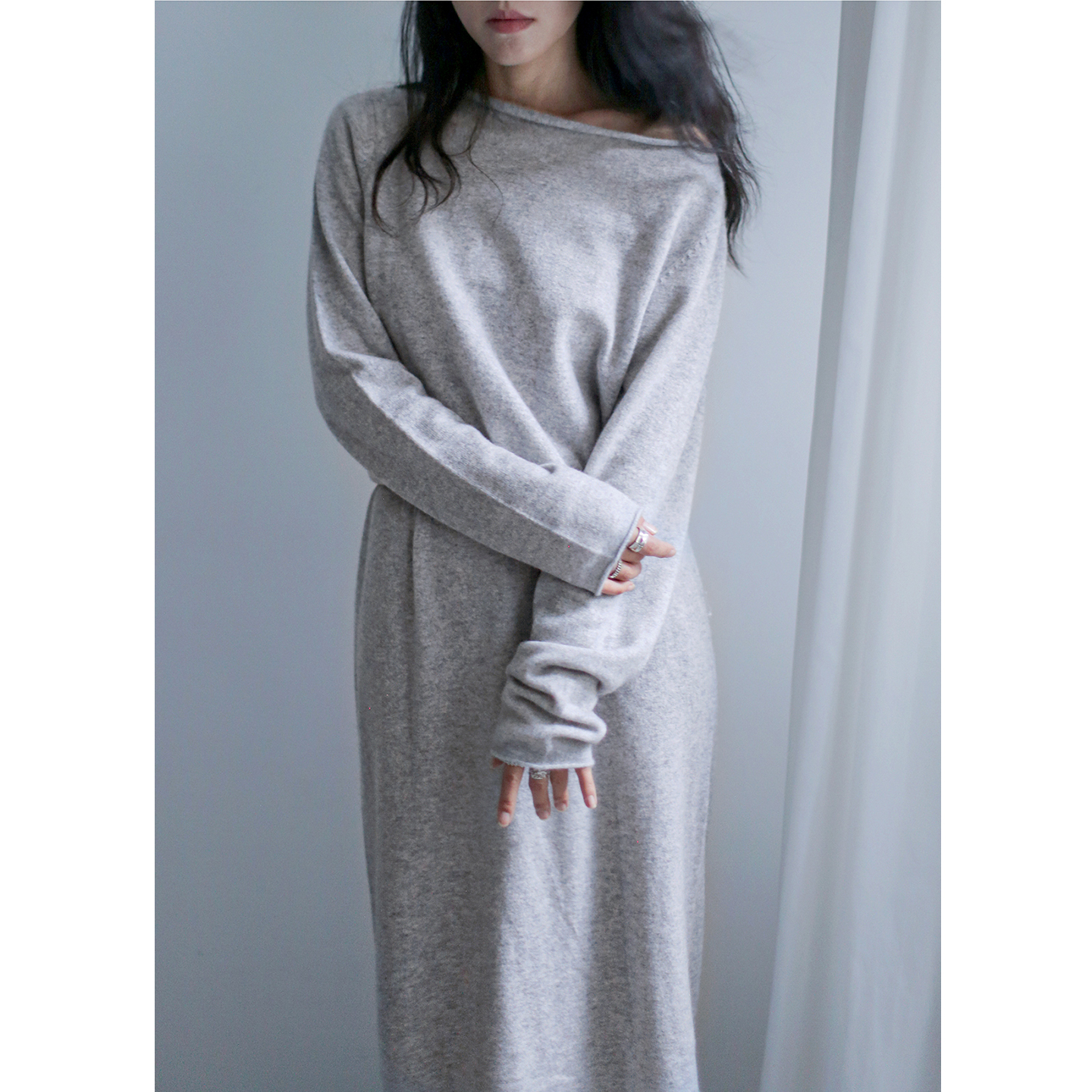 灰色针织连衣裙女修身内搭