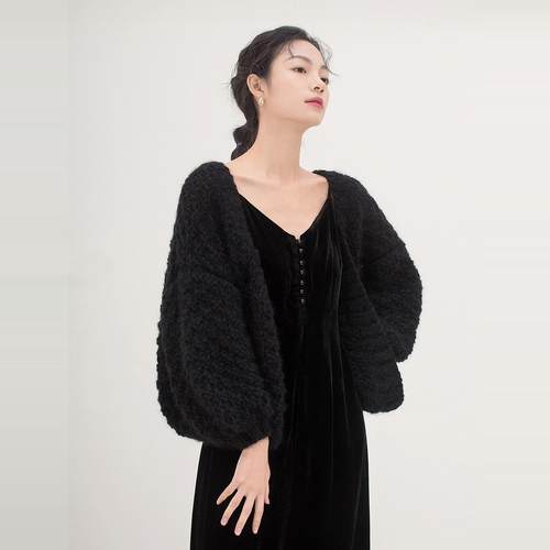 原隐马海毛V领开衫手工上衣