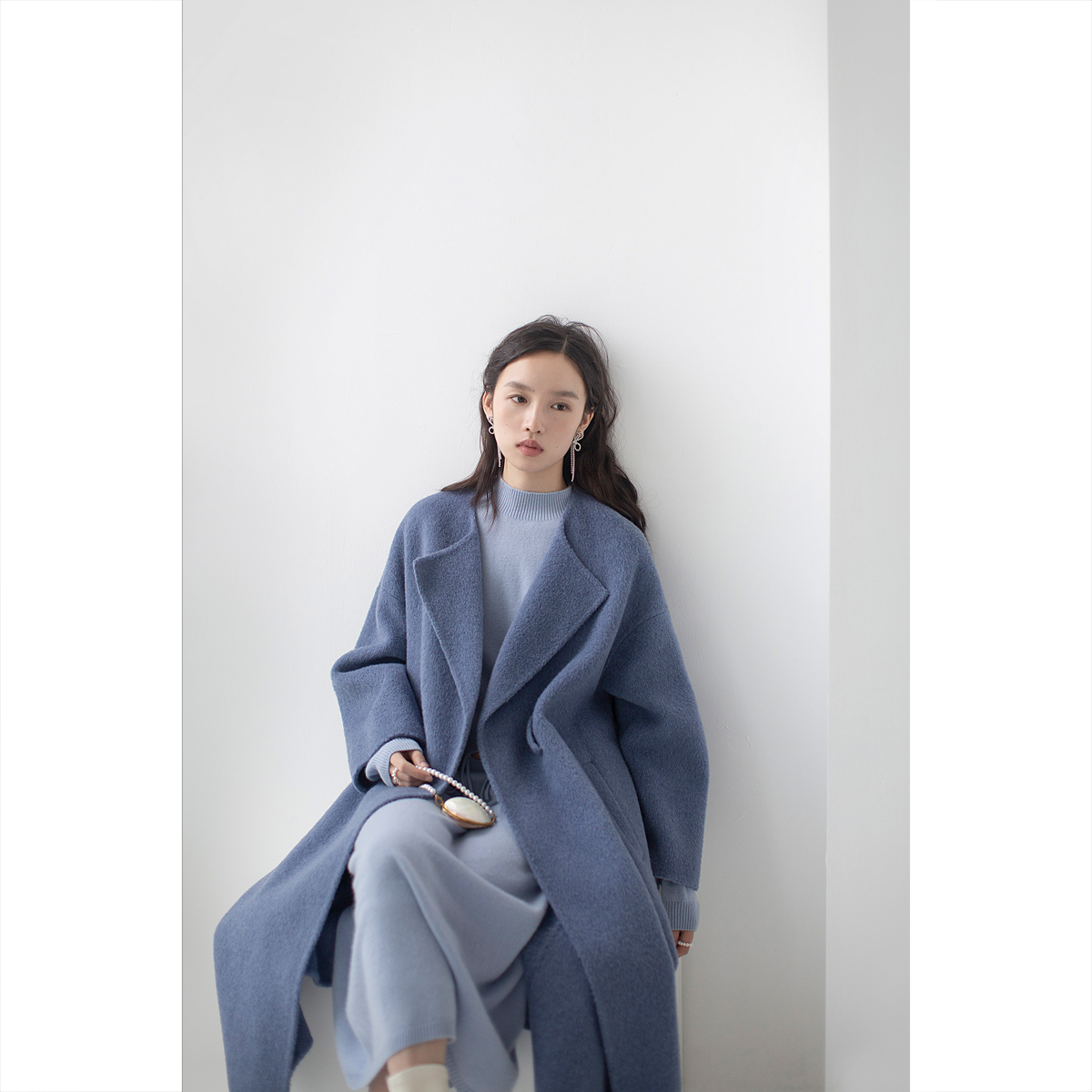 原隐羊毛长款复古系带外套