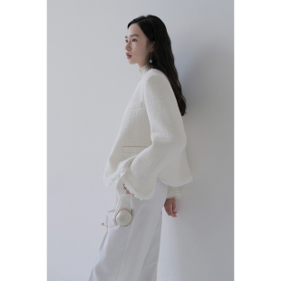 原隐羊毛复古chic优雅短款白色简约极简法式小香风外套女款秋上衣