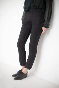 小脚裤 黑色侧边铅笔裤 休闲弹力裤 原隐夏复古纯棉显瘦9分紧身裤