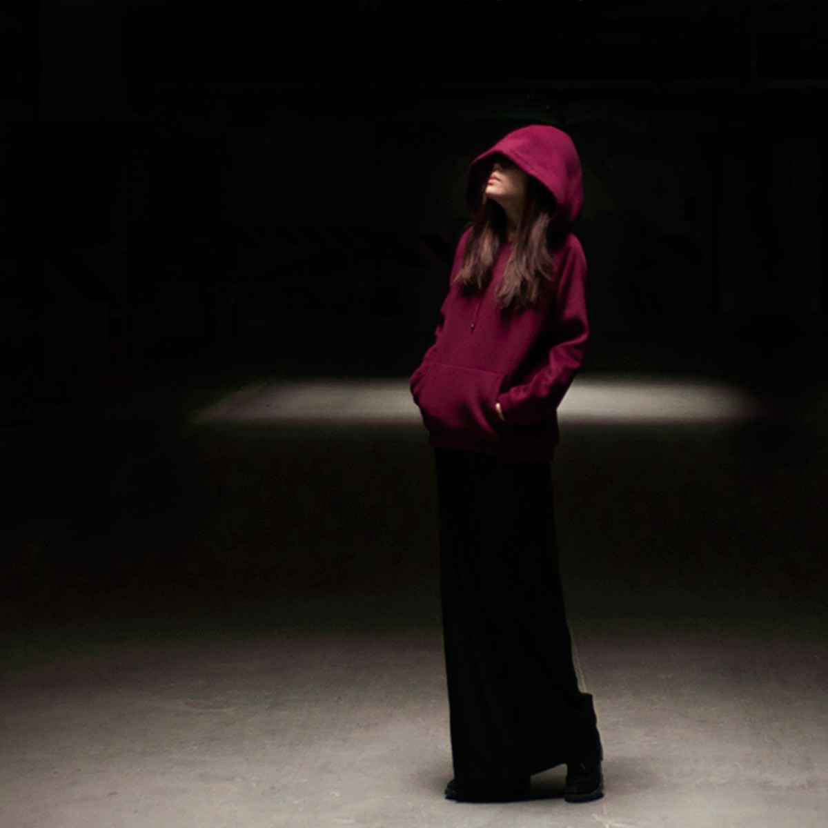 原隐秋冬外套欧美懒惰风休闲中性红套头夹克羊毛呢连帽女卫衣上衣