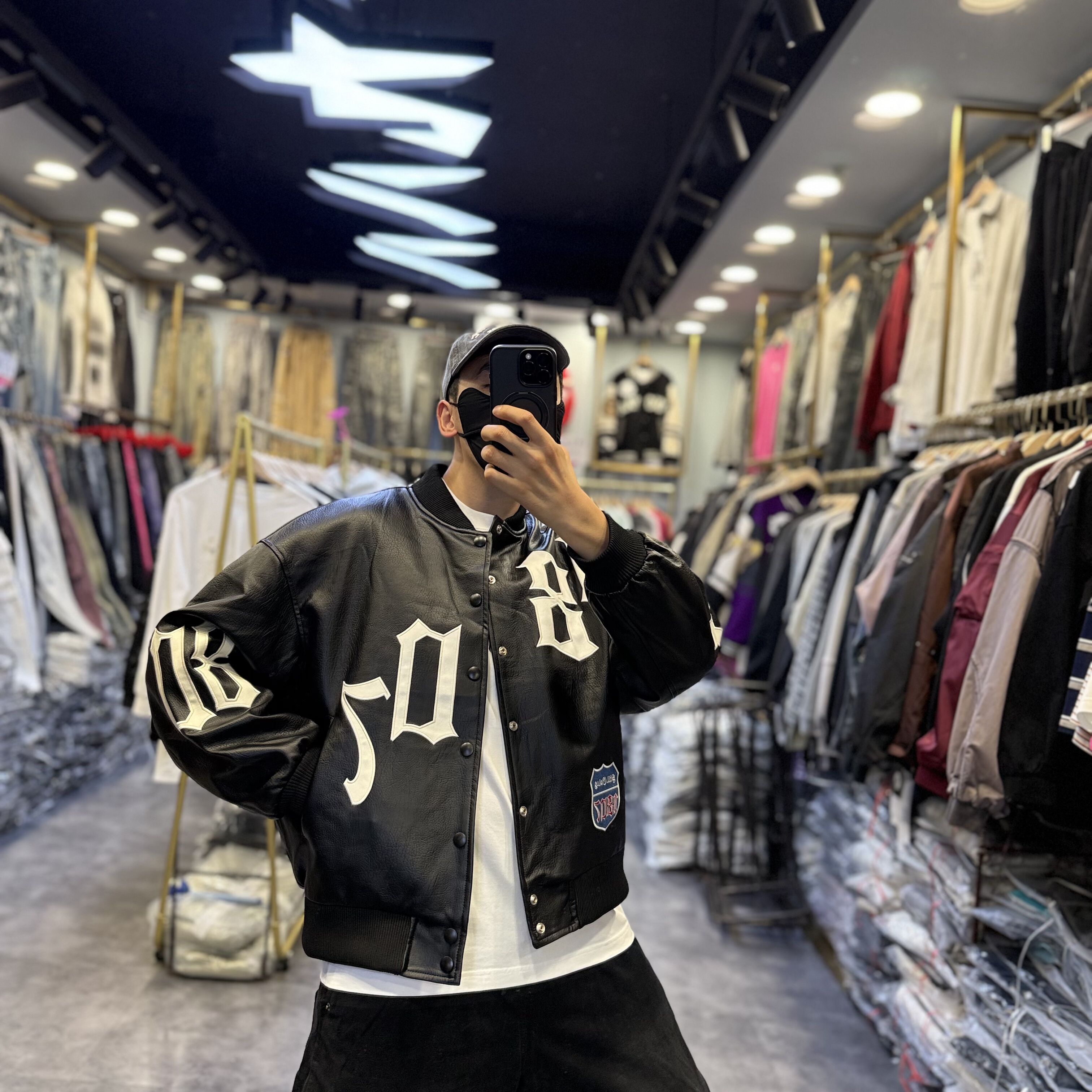 美式潮牌字母刺绣pu皮棒球领夹克棉服男秋冬痞帅宽松百搭加棉外套