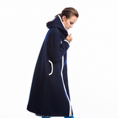 连帽风衣秋冬文艺休闲女装 方寸原创长袖 长款 廓形散口拉链大衣外套