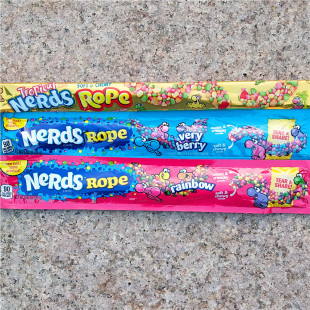 美国旺卡彩虹粒粒糖绳索糖果网红音哔哩咀嚼糖果NERDS CANDY ROPE