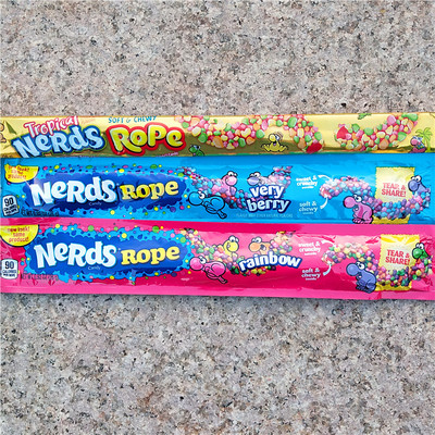 美国旺卡彩虹粒粒糖绳索糖果网红