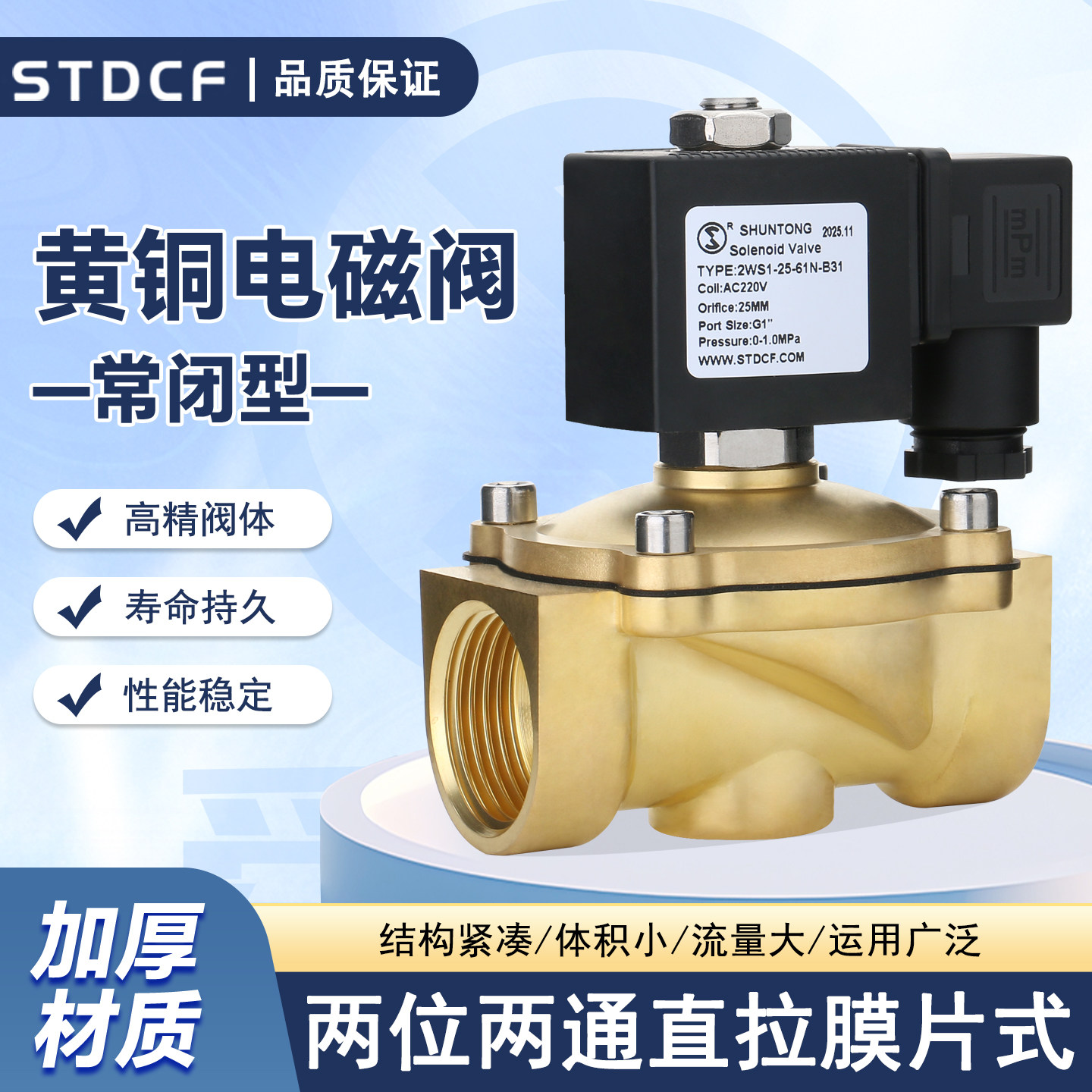 2WS1电磁阀AC220VDC24V黄铜进水DN15DN20DN25阀门防水线圈阀门