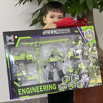 变形工程车机器人金刚合金挖掘机吊车工程车合体变形套装全套