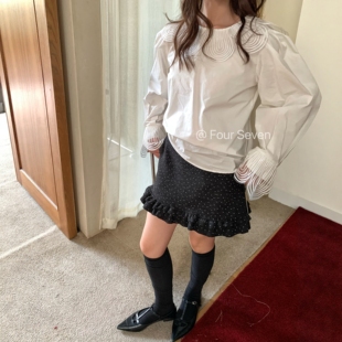 气质白衬衫 FOUR 设计感韩系宫廷风花瓣领套头喇叭袖 显瘦 女 SEVEN