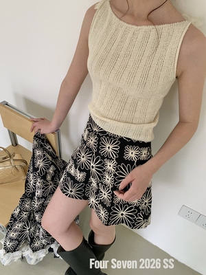 FOUR SEVEN 2026SS 韩系重工刺绣雏菊高腰A字修身百搭短裤休闲裤