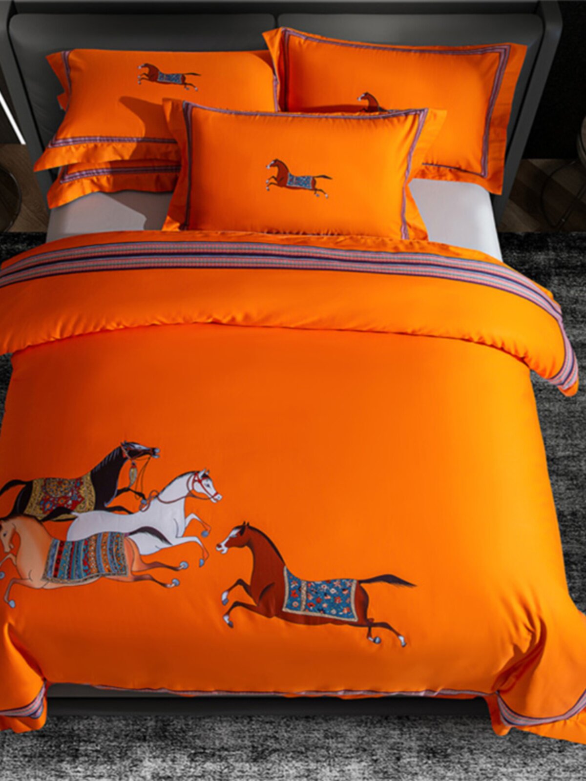 Luxurious and high-end Nordic American pure cotton bedding four-piece set, high-end 200s pure cotton Aima orange duvet cover