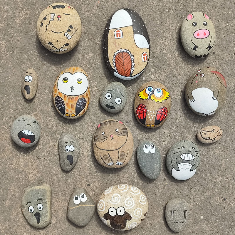 石头画成品丙烯绘制石头多规格图案绘画卡通表情手工幼儿童蔬菜鹅,家居饰品,装饰摆件,淘宝优惠券,粉丝福利购,淘宝优惠卷