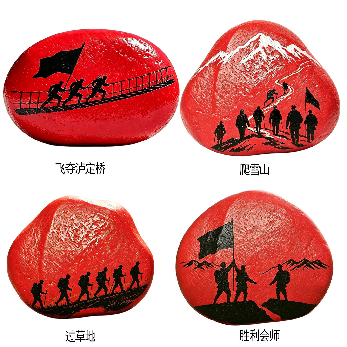 长征精神石头画DIY材料 红色爱国主题手工建党国庆手绘鹅卵石彩绘