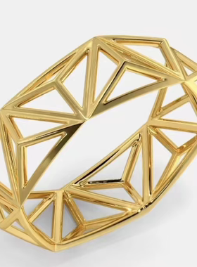 原创设计三角镂空闺蜜纯银镀金戒指小众独特造型结构主义设计