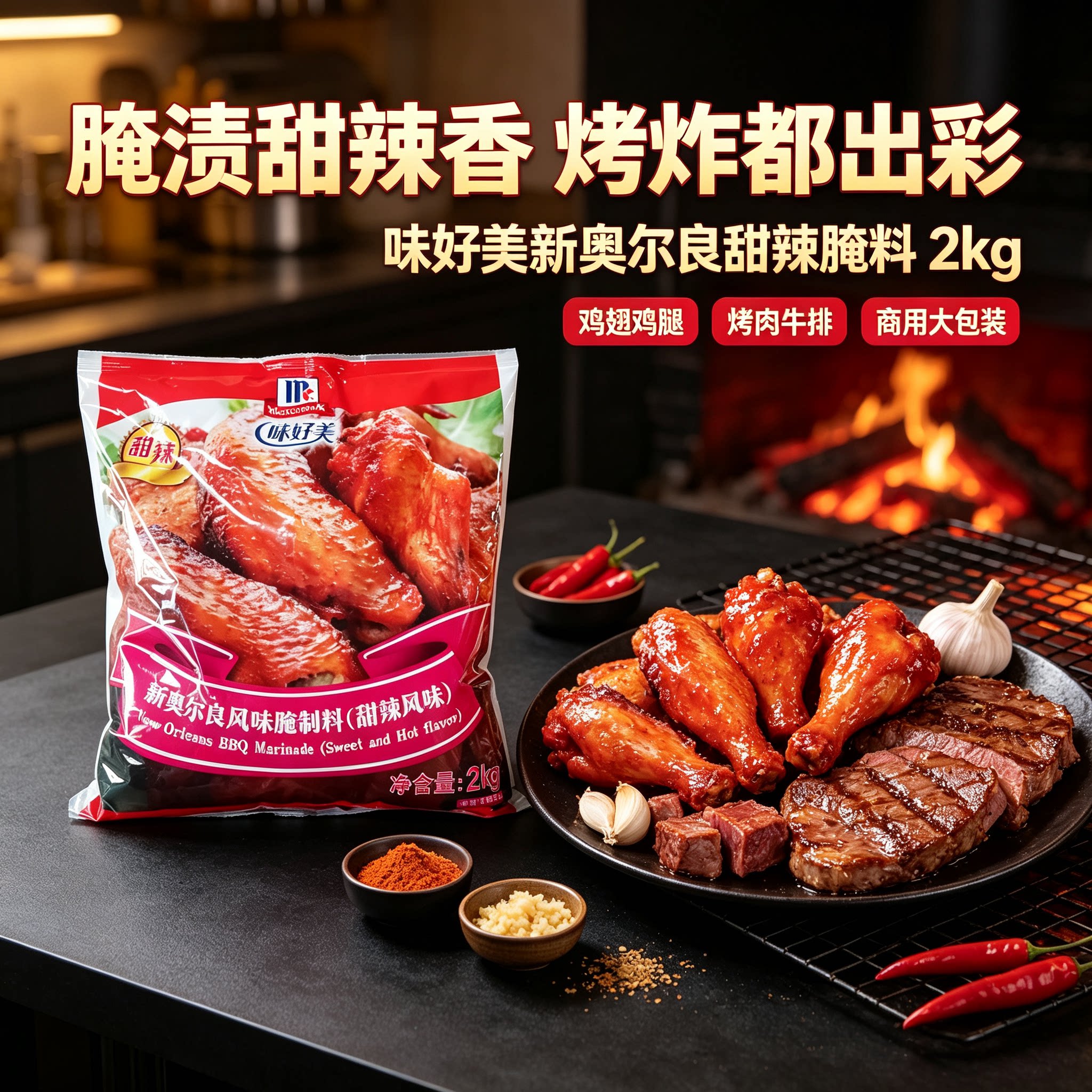 味好美新奥尔良风味甜辣腌料2kg炸鸡烤肉牛排腌渍料另售鲜味辣味