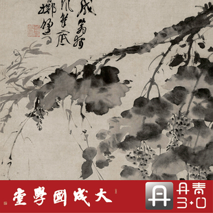 徐渭水墨葡萄图轴超精版 真正超清复制山水花鸟国画挂画绢2021