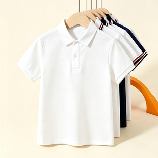 儿童白色polo衫校服黑色裤子 男童女童翻领t恤短袖幼儿园中小学生