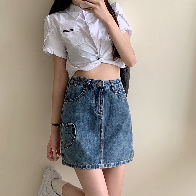 Real price new style retro high waist slim bag buttock short skirt denim skirt