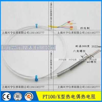 3x22mm六角螺纹m5螺丝,四线制铂热电阻,PT100温度传感器测控探头