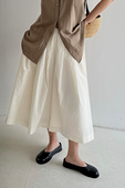 裙夏通勤简约大摆显瘦遮肉高腰中长裤 谭烟米 米白色松紧腰宽松裤