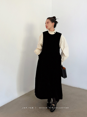 Miu风复古法式黑色丝绒连衣裙裙