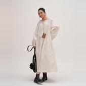 羊脂米白色全棉拼接插肩袖 宽松圆领连衣裙秋冬百搭直筒长袖 裙子
