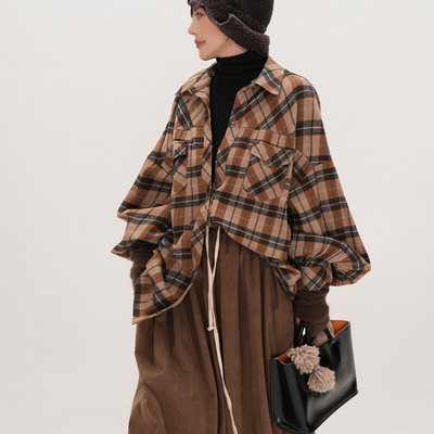 谭烟米美式复古格纹衬衫