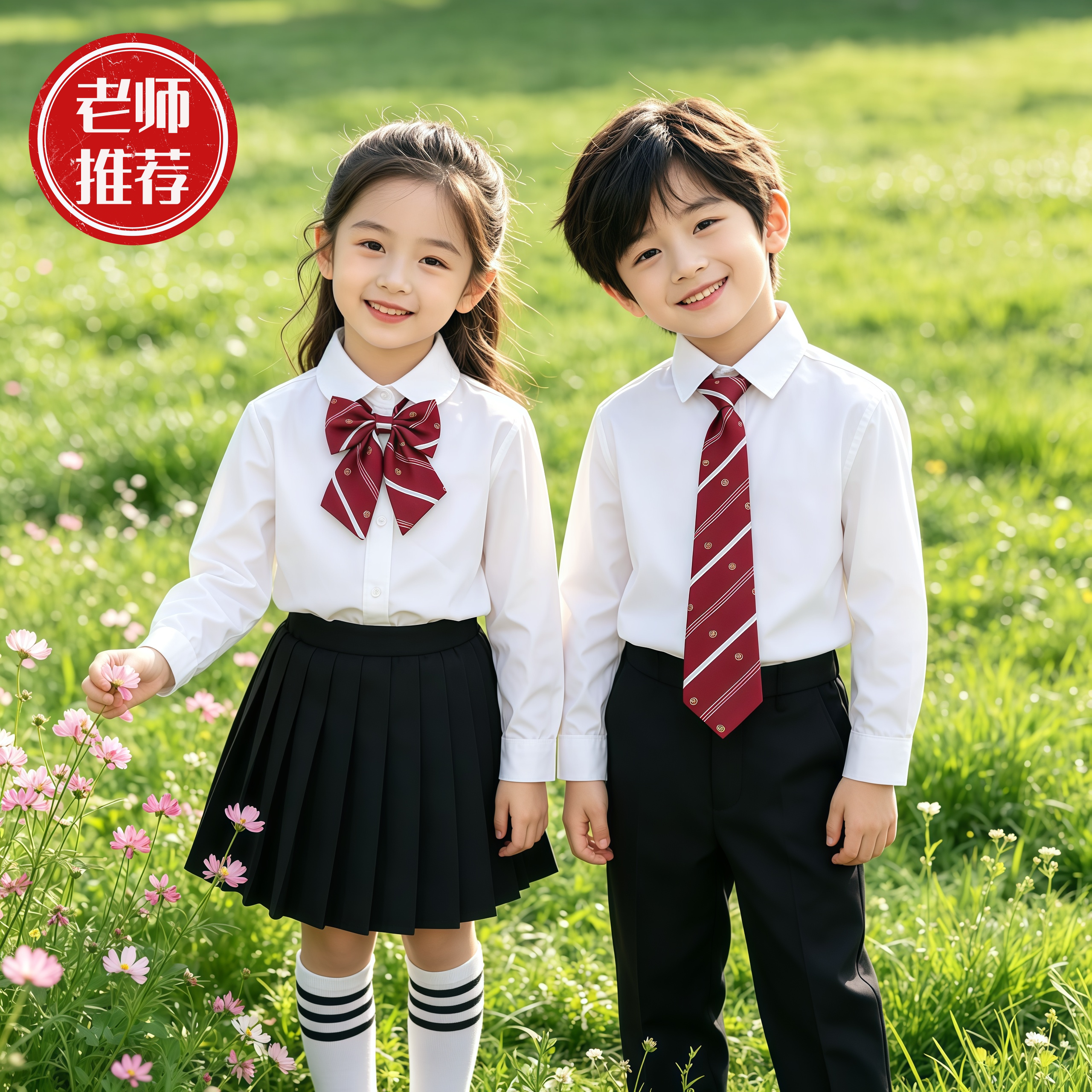 元旦儿童白衬衫长袖加绒男童棉衣女童合唱表演服小学生校服运动会