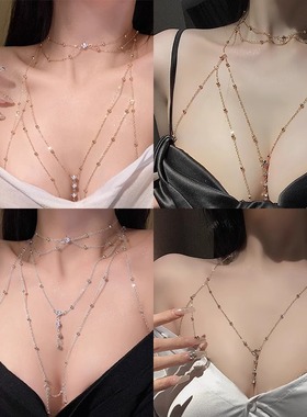 淡金纯欲锁骨链胸链套装