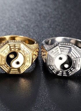中国风阴阳八卦全视之眼戒指男