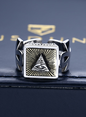 S925纯银全视之眼男士开口戒指