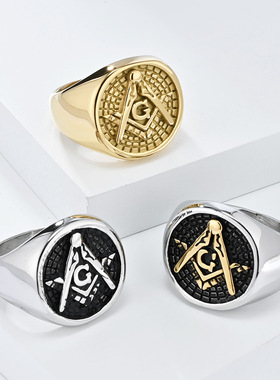 明星同款光明会全视之眼钛钢戒指